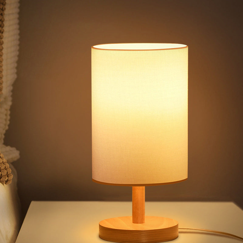 Traditional Japanese Cylinder Wood & Fabric Table Lamp