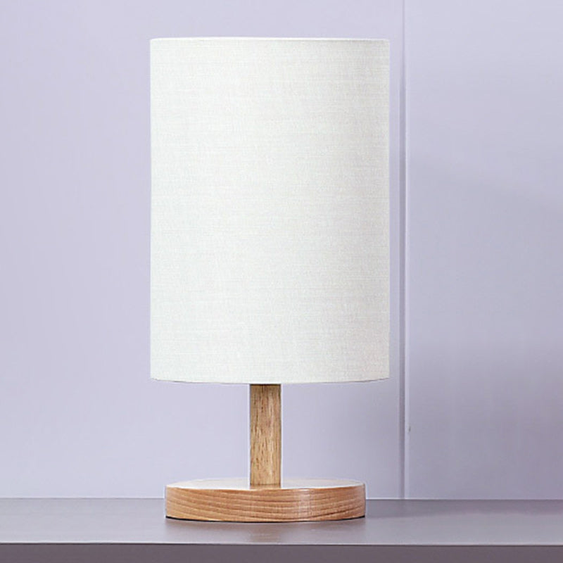 Traditional Japanese Cylinder Wood & Fabric Table Lamp