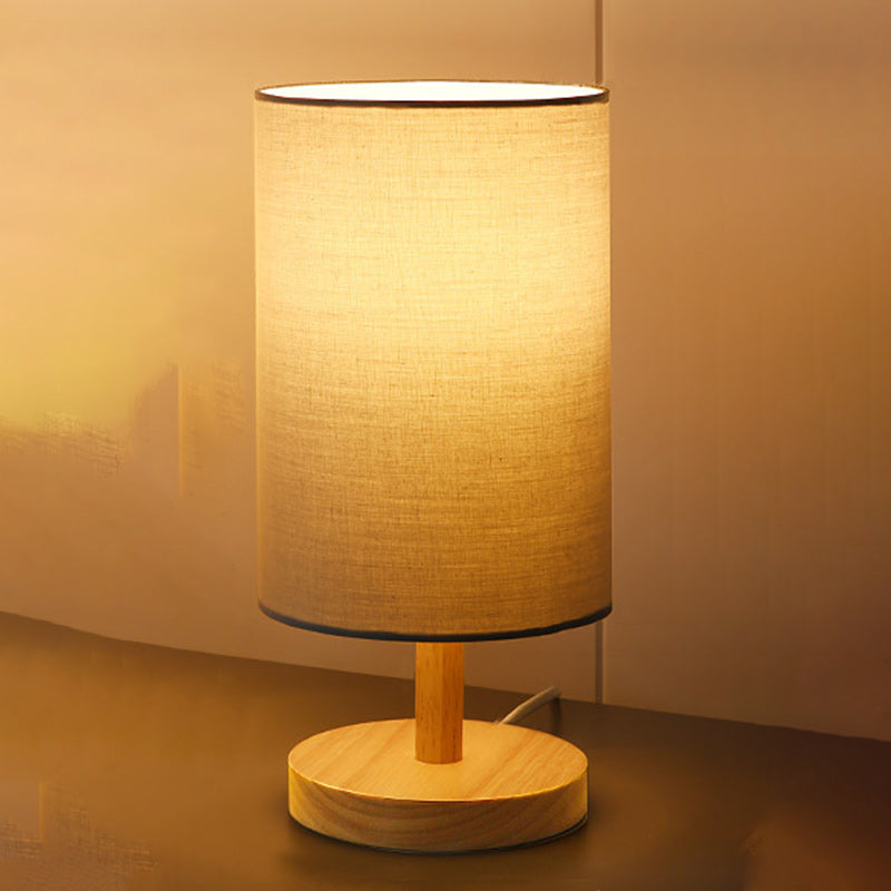 Traditional Japanese Cylinder Wood & Fabric Table Lamp