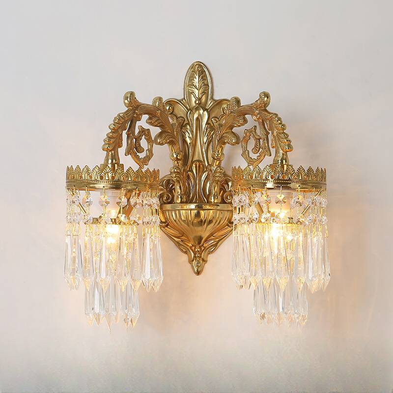 Traditional French Teardrop Copper Crystal Wall Sconce