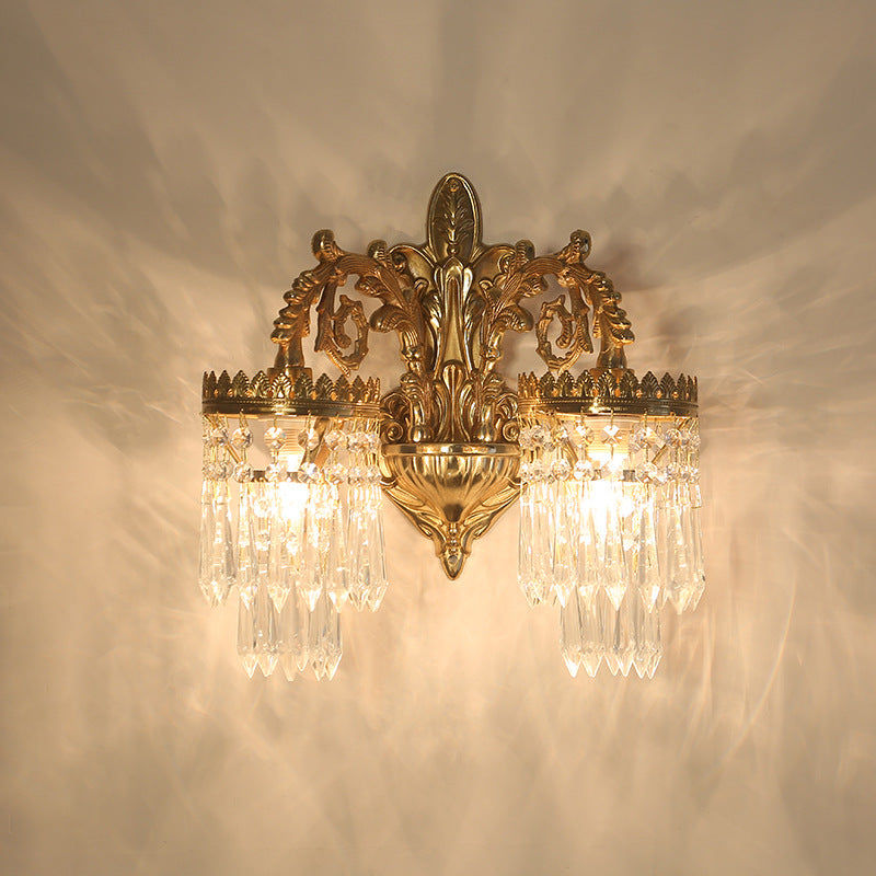 Traditional French Teardrop Copper Crystal Wall Sconce