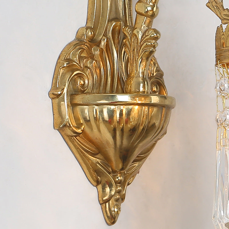 Traditional French Teardrop Copper Crystal Wall Sconce