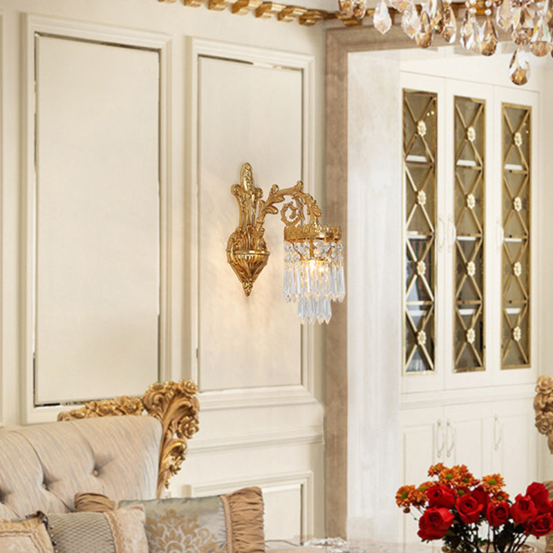 Traditional French Teardrop Copper Crystal Wall Sconce