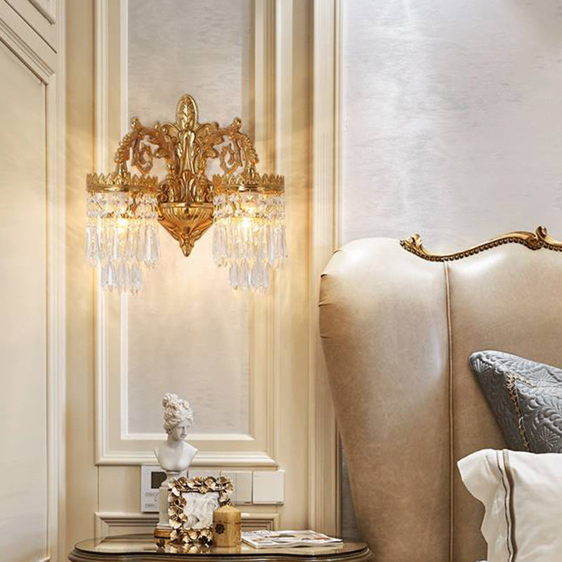 Traditional French Teardrop Copper Crystal Wall Sconce