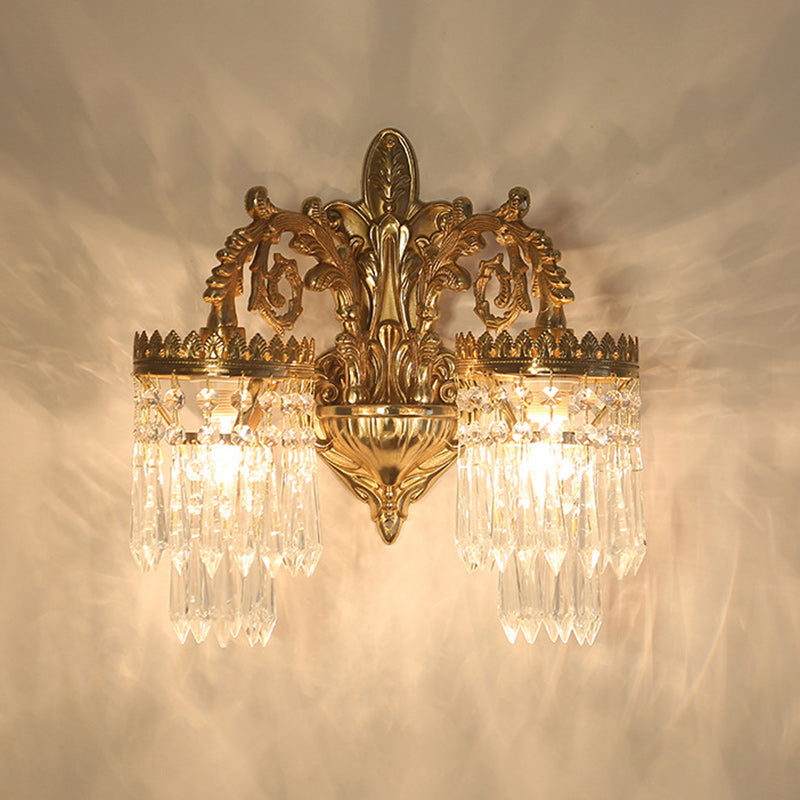Traditional French Teardrop Copper Crystal Wall Sconce