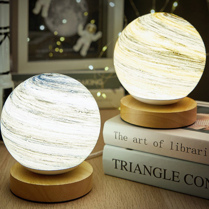 Creative Globe Wood Glass LED Table Lamp