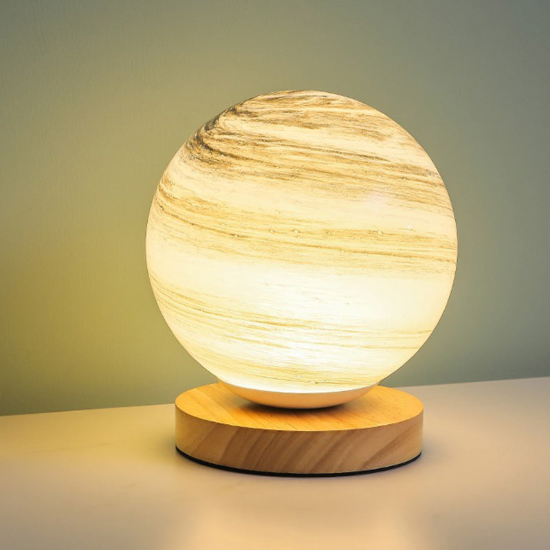 Creative Globe Wood Glass LED Table Lamp