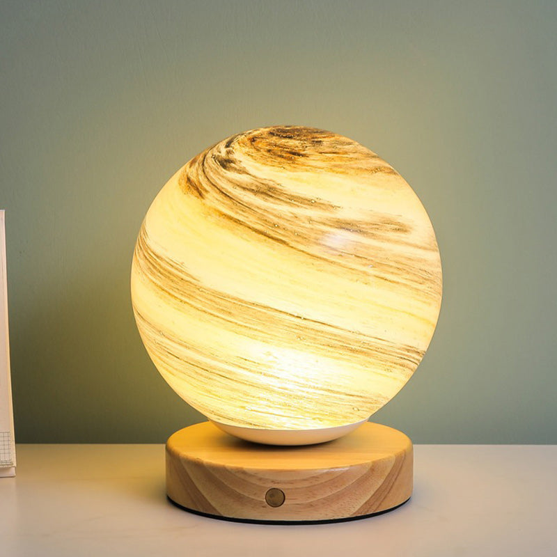 Creative Globe Wood Glass LED Table Lamp