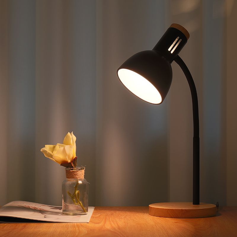 Modern Minimalist Iron Wooden Base Hose Foldable Table Lamp