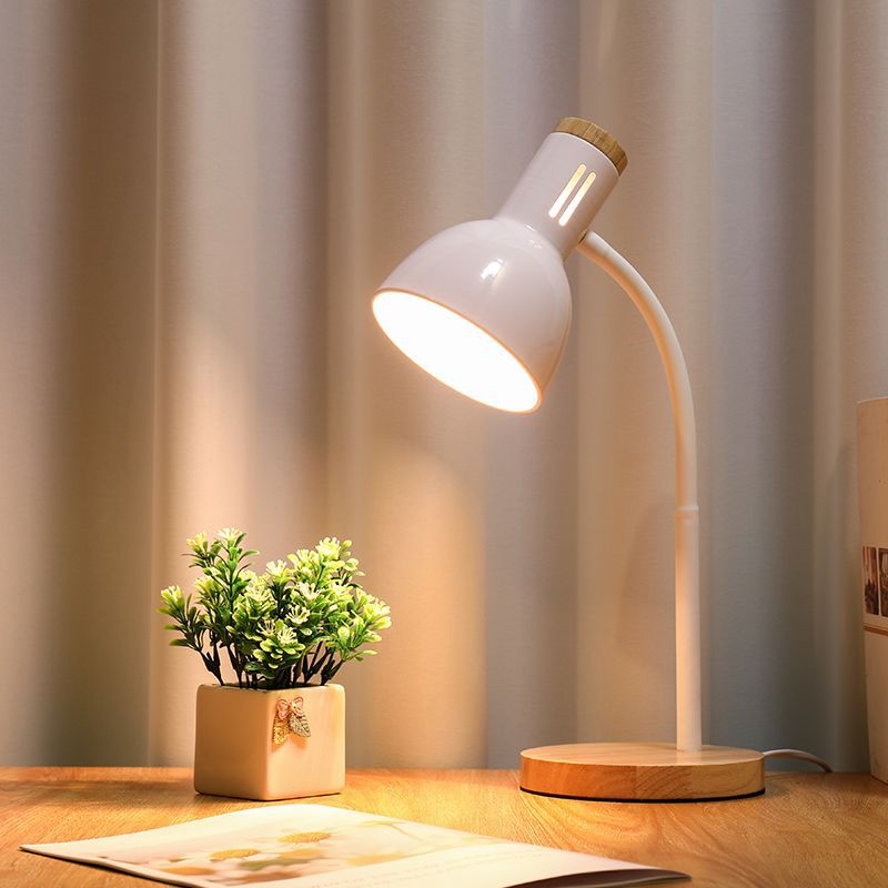 Modern Minimalist Iron Wooden Base Hose Foldable Table Lamp