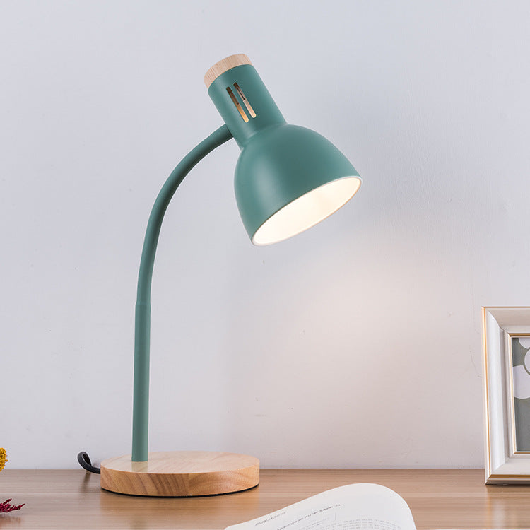 Modern Minimalist Iron Wooden Base Hose Foldable Table Lamp