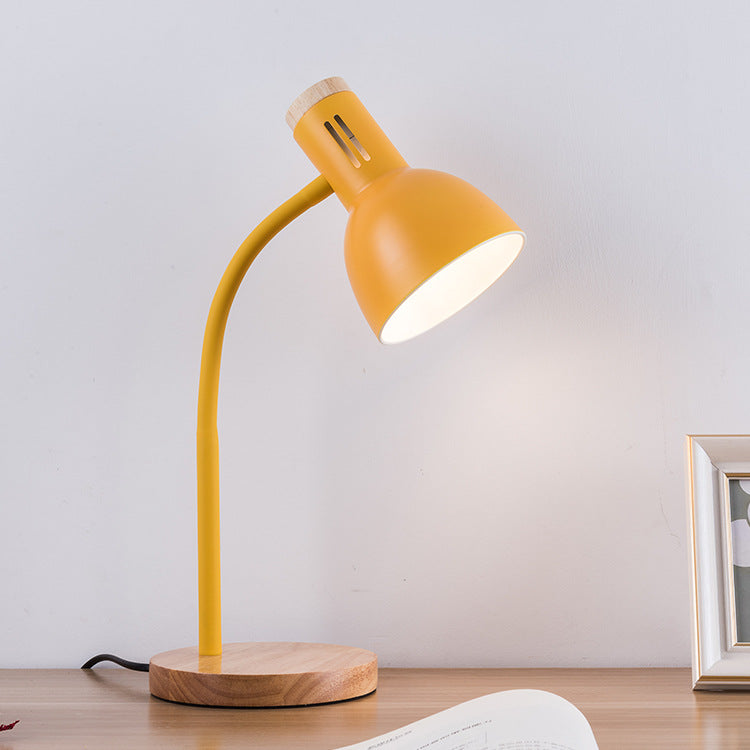 Modern Minimalist Iron Wooden Base Hose Foldable Table Lamp