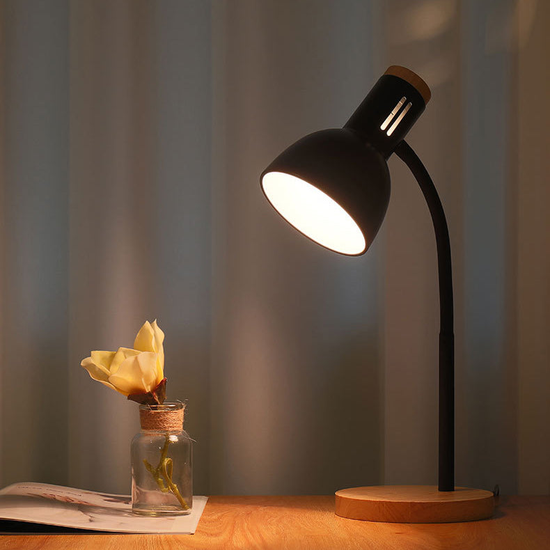 Modern Minimalist Iron Wooden Base Hose Foldable Table Lamp
