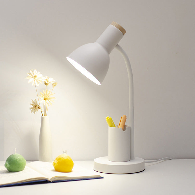 Modern Minimalist Iron Wood Adjustable Angle Pen Table Lamp