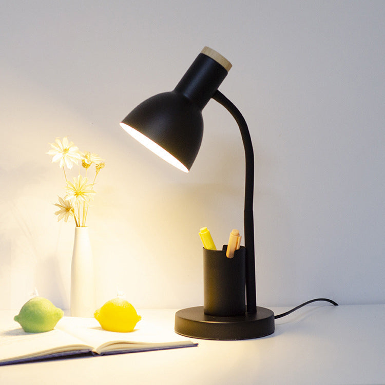 Modern Minimalist Iron Wood Adjustable Angle Pen Table Lamp