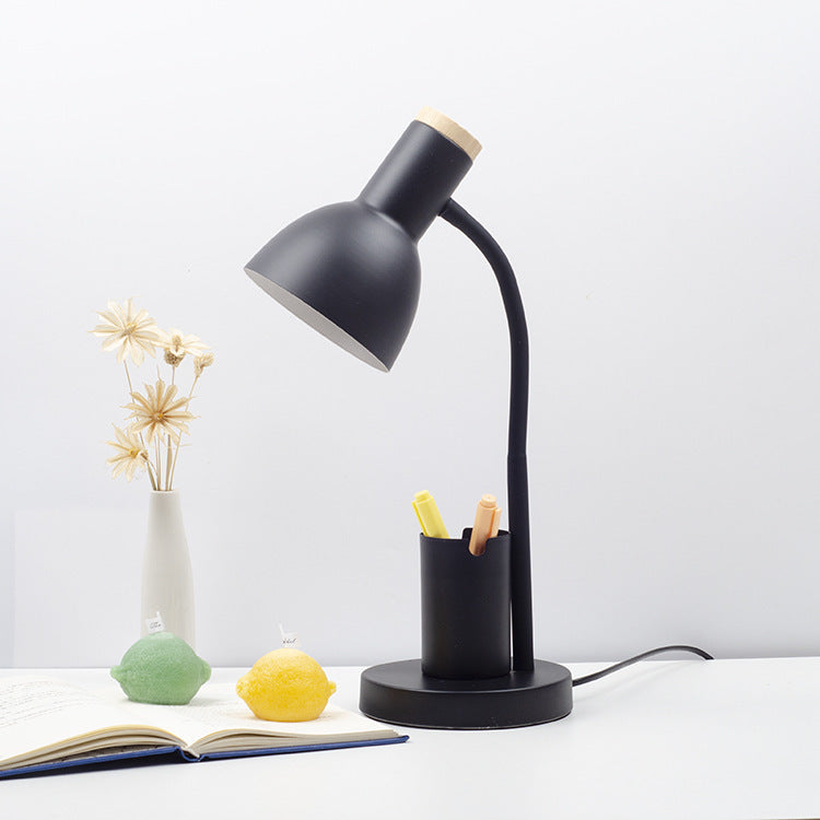 Modern Minimalist Iron Wood Adjustable Angle Pen Table Lamp
