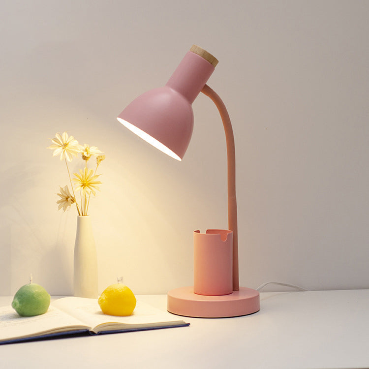 Modern Minimalist Iron Wood Adjustable Angle Pen Table Lamp