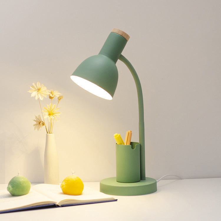 Modern Minimalist Iron Wood Adjustable Angle Pen Table Lamp