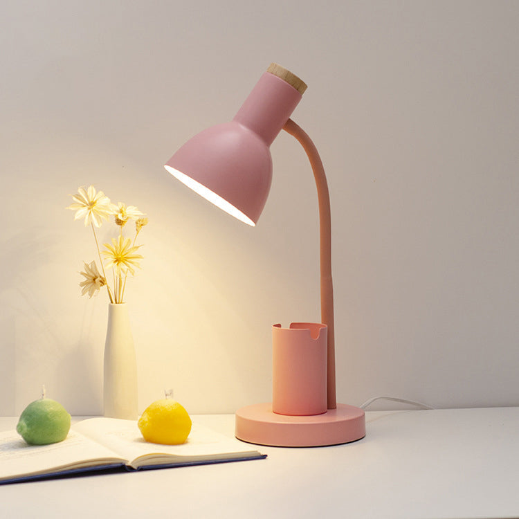 Modern Minimalist Iron Wood Adjustable Angle Pen Table Lamp