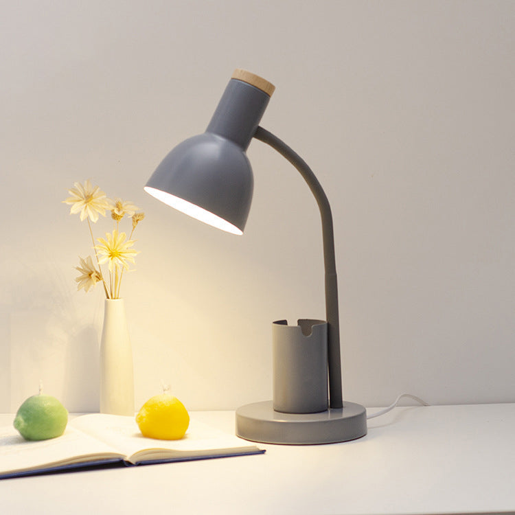 Modern Minimalist Iron Wood Adjustable Angle Pen Table Lamp