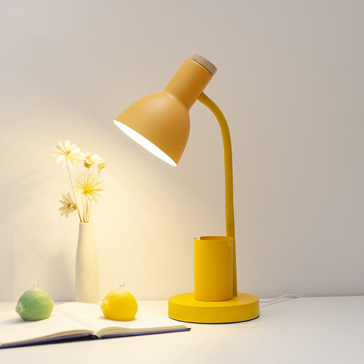 Modern Minimalist Iron Wood Adjustable Angle Pen Table Lamp