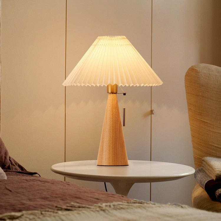 Nordic Zipper Switch Pleated Drum Shape Fabric Table Lamp