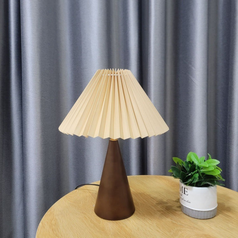 Nordic Zipper Switch Pleated Drum Shape Fabric Table Lamp