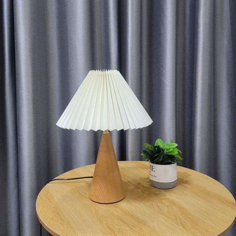 Nordic Zipper Switch Pleated Drum Shape Fabric Table Lamp