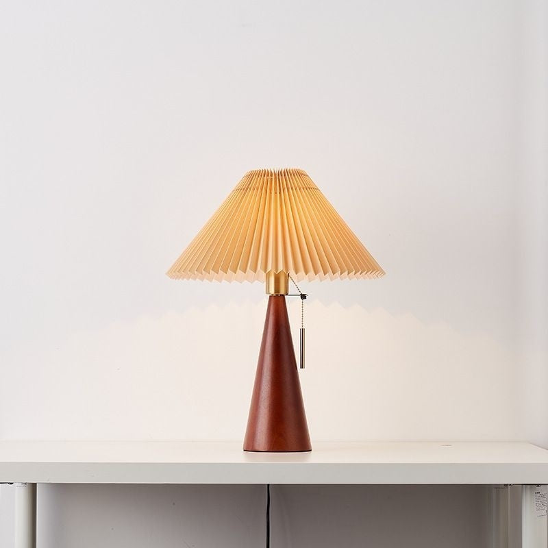 Nordic Zipper Switch Pleated Drum Shape Fabric Table Lamp
