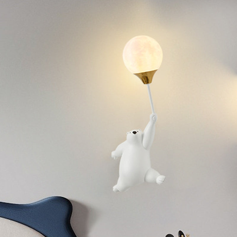 Contemporary Scandinavian Kids Bear Resin 1-Light Wall Sconce