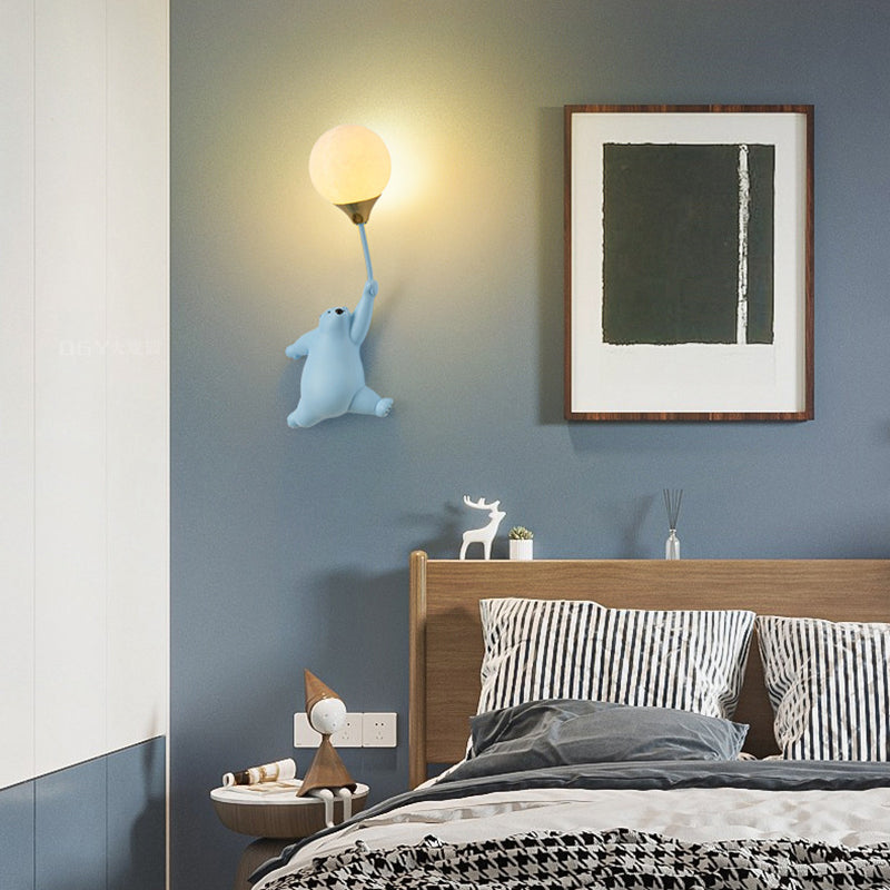 Contemporary Scandinavian Kids Bear Resin 1-Light Wall Sconce