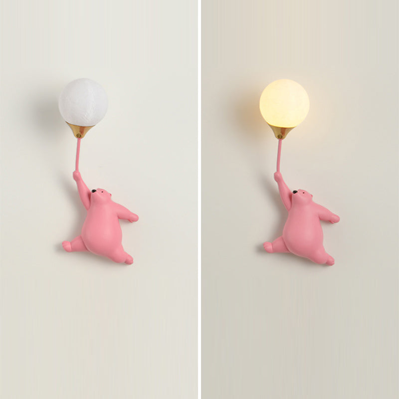 Contemporary Scandinavian Kids Bear Resin 1-Light Wall Sconce