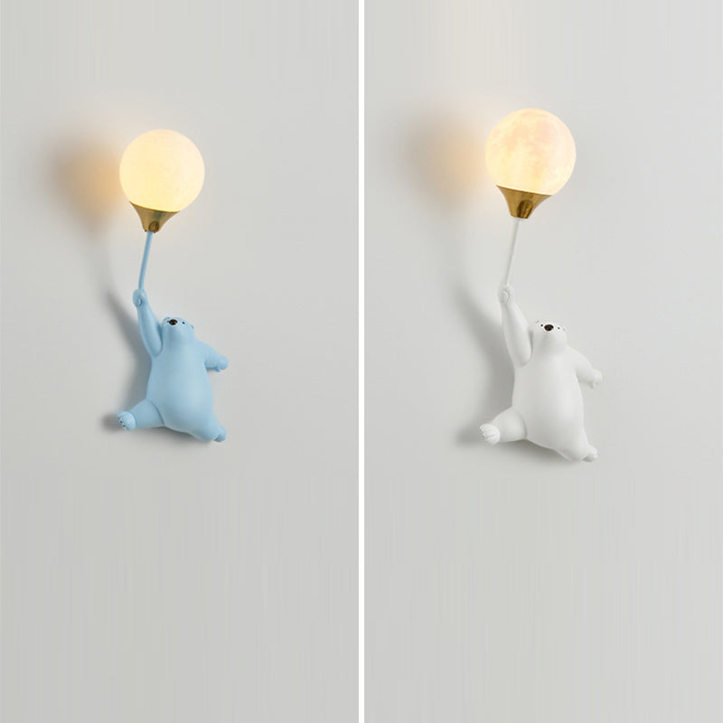 Contemporary Scandinavian Kids Bear Resin 1-Light Wall Sconce