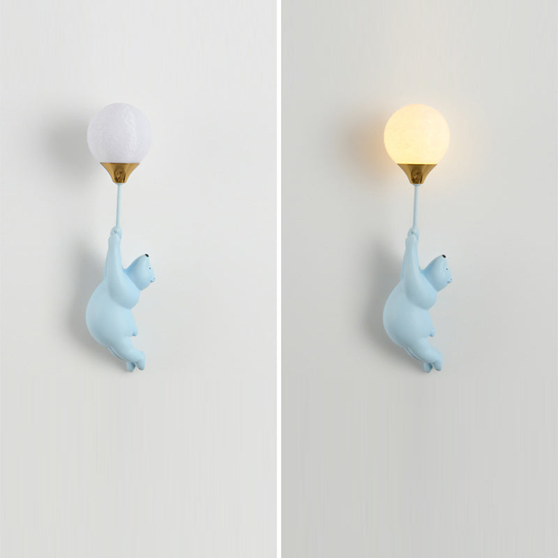 Contemporary Scandinavian Kids Bear Resin 1-Light Wall Sconce