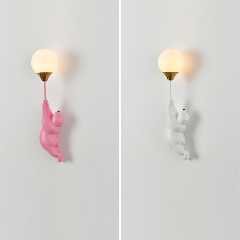 Contemporary Scandinavian Kids Bear Resin 1-Light Wall Sconce