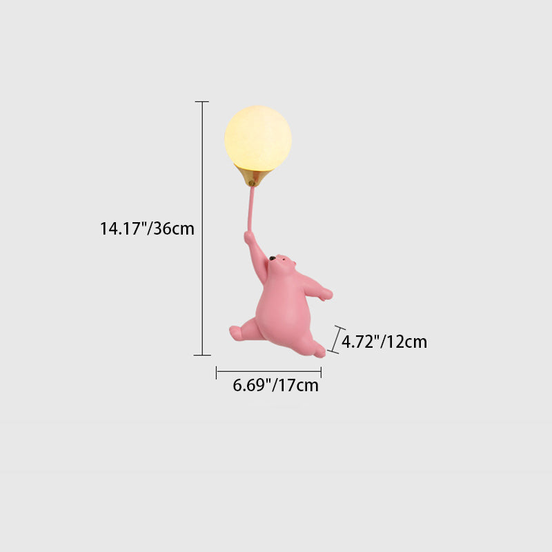 Contemporary Scandinavian Kids Bear Resin 1-Light Wall Sconce