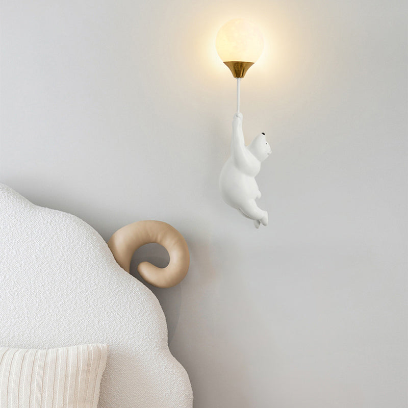 Contemporary Scandinavian Kids Bear Resin 1-Light Wall Sconce