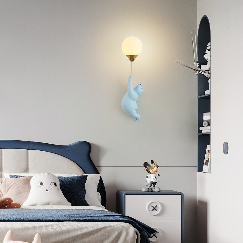 Contemporary Scandinavian Kids Bear Resin 1-Light Wall Sconce