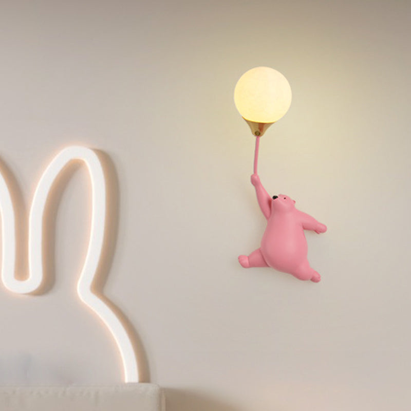 Contemporary Scandinavian Kids Bear Resin 1-Light Wall Sconce