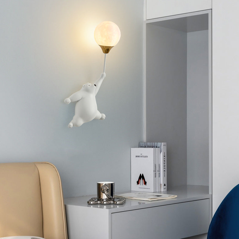 Contemporary Scandinavian Kids Bear Resin 1-Light Wall Sconce