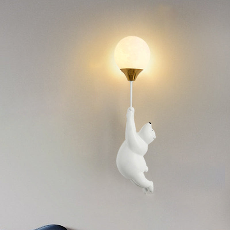 Contemporary Scandinavian Kids Bear Resin 1-Light Wall Sconce