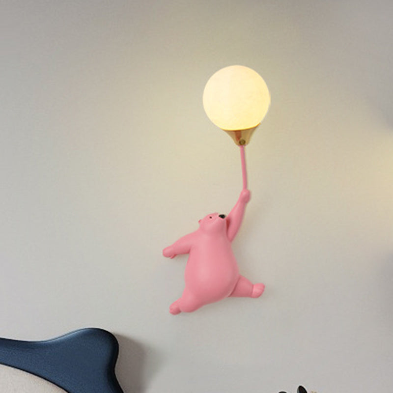 Contemporary Scandinavian Kids Bear Resin 1-Light Wall Sconce