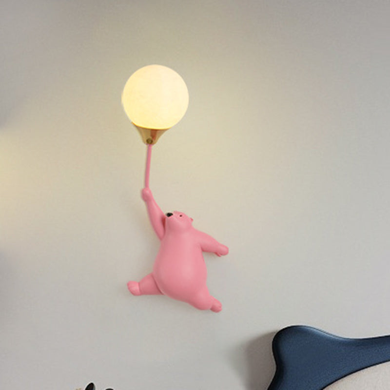 Contemporary Scandinavian Kids Bear Resin 1-Light Wall Sconce