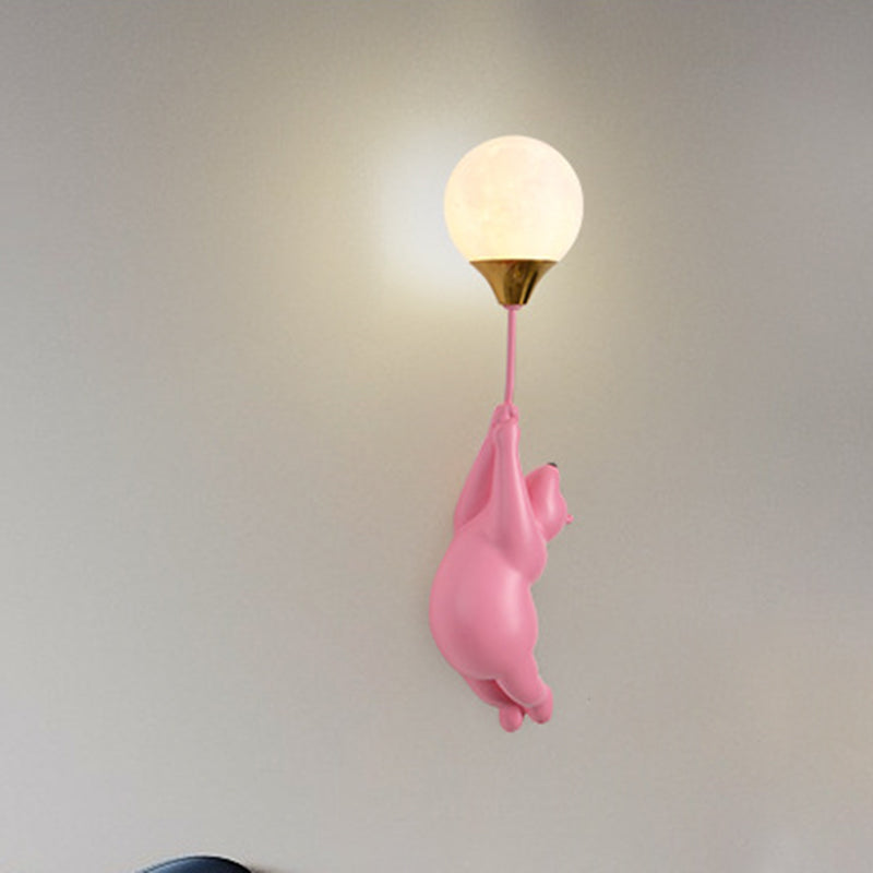 Contemporary Scandinavian Kids Bear Resin 1-Light Wall Sconce