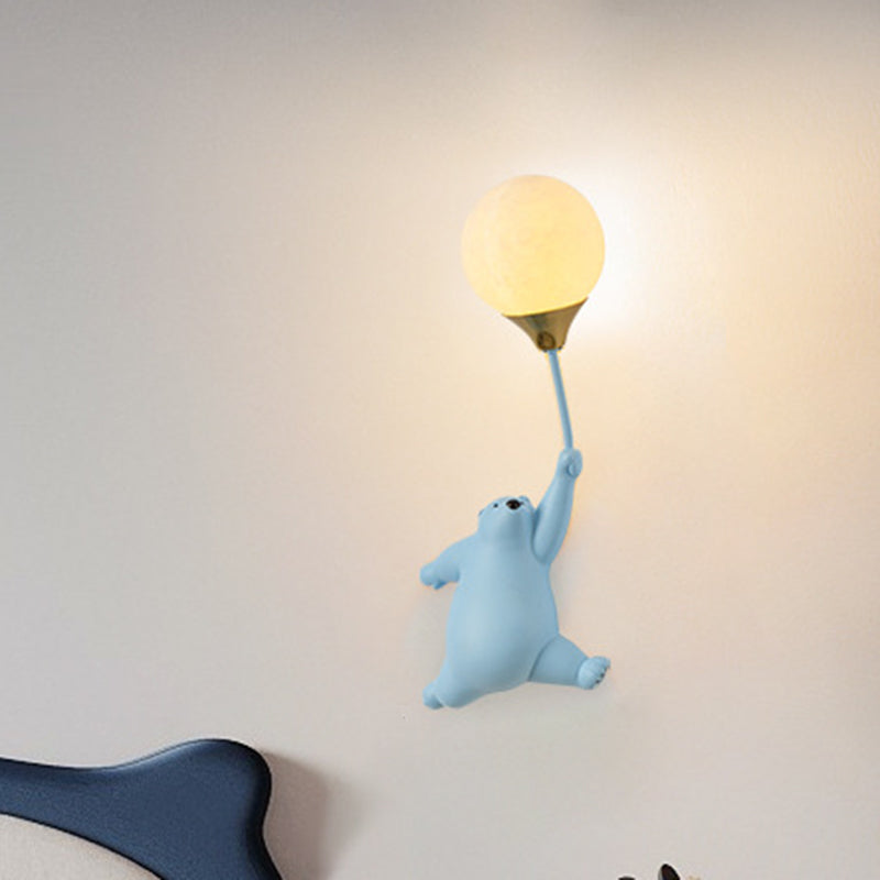 Contemporary Scandinavian Kids Bear Resin 1-Light Wall Sconce