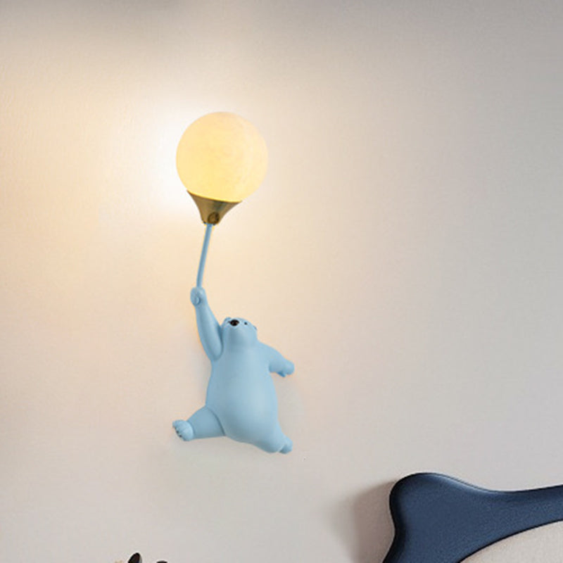Contemporary Scandinavian Kids Bear Resin 1-Light Wall Sconce