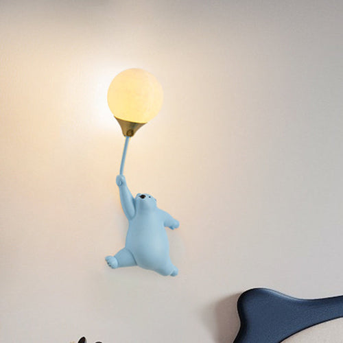 Contemporary Scandinavian Kids Bear Resin 1-Light Wall Sconce