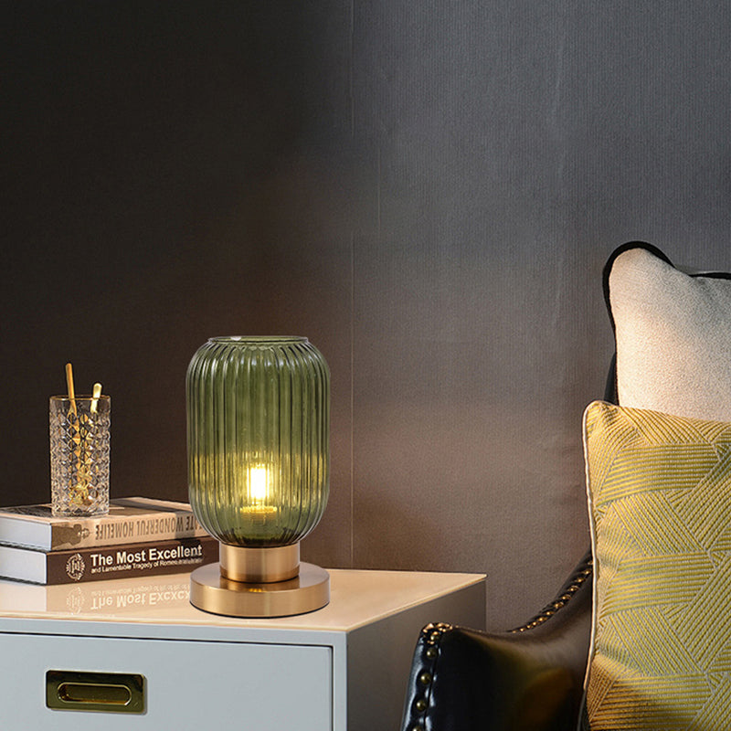 Scandinavian Round Cylinder Striped Iron Glass Table Lamp