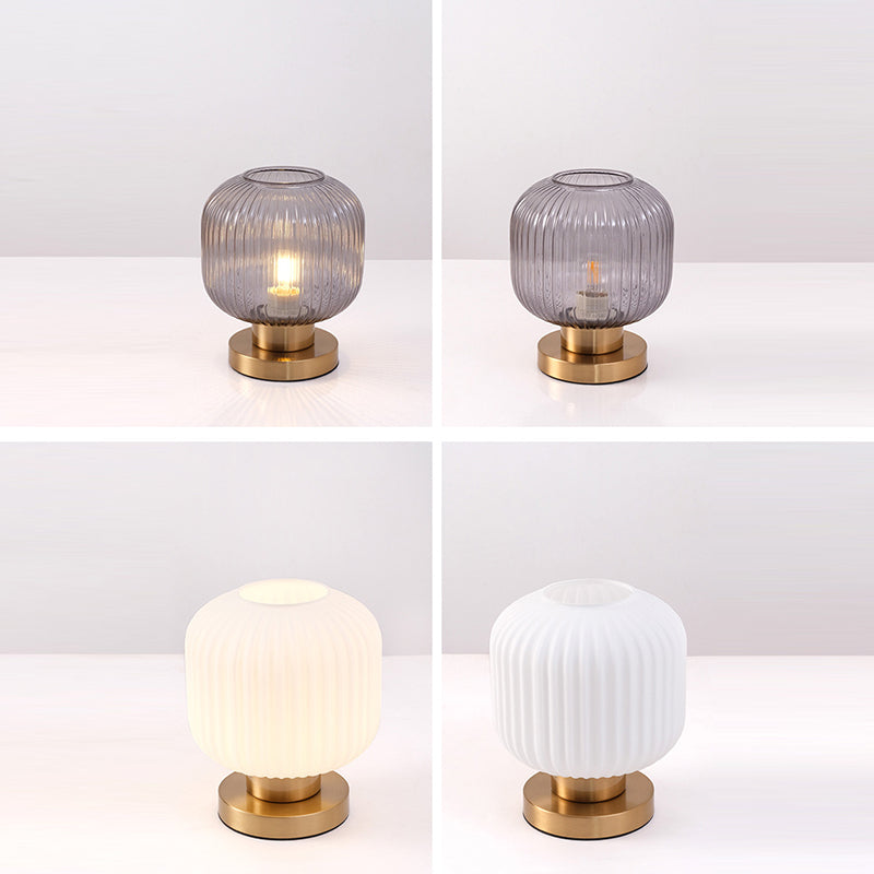 Scandinavian Round Cylinder Striped Iron Glass Table Lamp