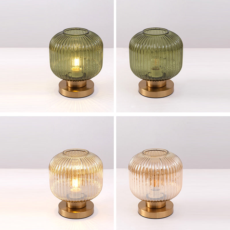 Scandinavian Round Cylinder Striped Iron Glass Table Lamp
